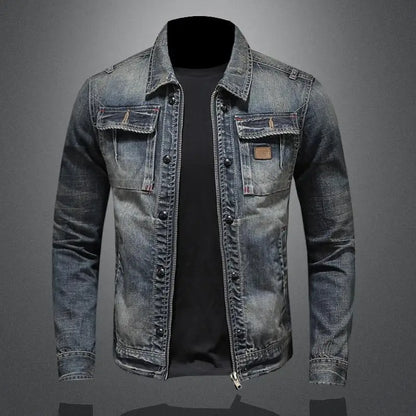 Classic Denim Jacket Vintage Style Gray Button-Front Outerwear Comfortable Everyday Casual Wear Retro Look Fall Spring Coat for Women & Men