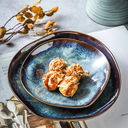 Handcrafted Porcelain Tableware Set with Turquoise Glaze - 11-Piece Service for Dinner Parties & Family Meals - Microwave & Dishwasher Safe