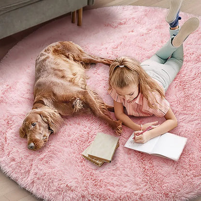 Plush Kids Floor Mat with Memory Foam 39 in Round Anti-Slip Shaggy Rug for Nursery Bedroom Play Space Reading Corner Soft Cushioned Circle C