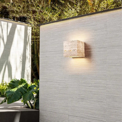 Outdoor LED Sconce Natural Stone Up-Down Light Waterproof Garden Wall Mount Fixture for Patio Entryway Facade 6.3 Inch Travertine Exterior L