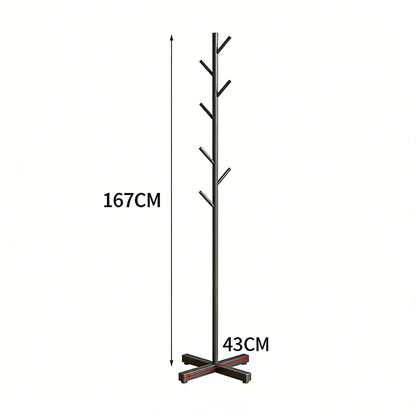 Tall Metal Hall Tree with 8 Hooks 66 Inches Freestanding Entryway Coat Hanger for Jackets Bags Scarves & Accessories Modern Vertical Garment