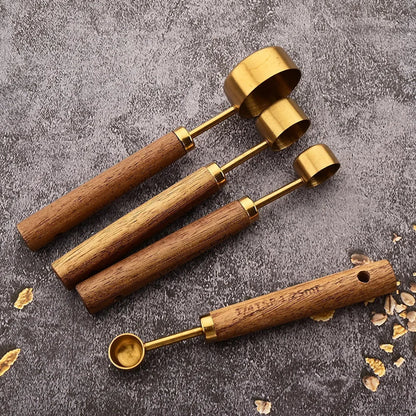Stainless Steel Kitchen Measuring Spoons 8-Piece Set with Wood Handles for Baking Cooking Spice Portioning Recipe Prep Home Chef Tools