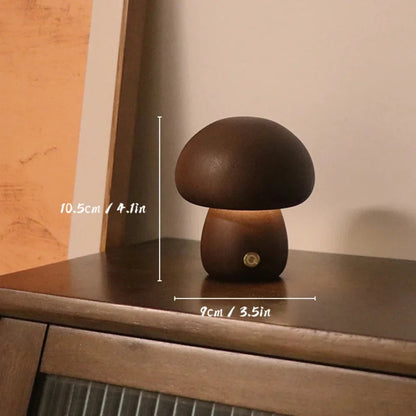Natural Wood Toadstool Table Lamp with Adjustable Glow and USB Charging for Bedroom, Nursery, or Living Room Ambient Lighting