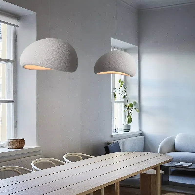 Stone-Look Dome Pendant Light Fixture in White & Gray – Organic Textured Ceiling Light for Kitchen Island Dining Room Bedroom – Modern Scand