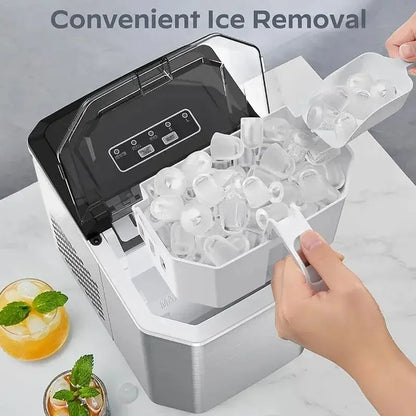 Countertop Ice Machine 33 lb Daily Output Stainless Steel Fast Cube Maker Self-Cleaning for Home Bar Kitchen Office Small Appliance Portable