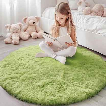 Round Shag Area Rug 59 Inch – Ultra Soft Plush Circle Carpet for Living Room Bedroom Playroom Nursery – Non-Slip Backing Machine Washable