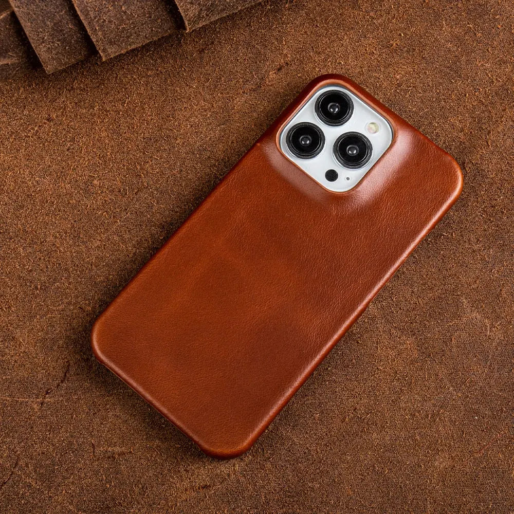 Handcrafted Full-Grain Cowhide iPhone Case – Shock-Absorbing Edge Protection with Raised Camera Lip and Port Precision