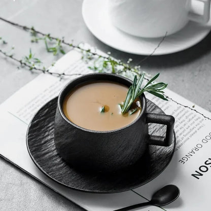 Glazed Stoneware Cup and Saucer Set for Coffee, Tea, and Hot Beverages – Minimalist Japanese-Inspired Design for Kitchen, Dining Room, and H