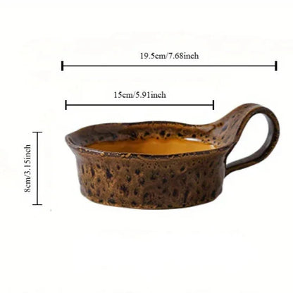 Stoneware Breakfast Bowl with Handle 6-Inch Diameter Artisan Ceramic Serving Dish for Soup Salad Oatmeal Tableware