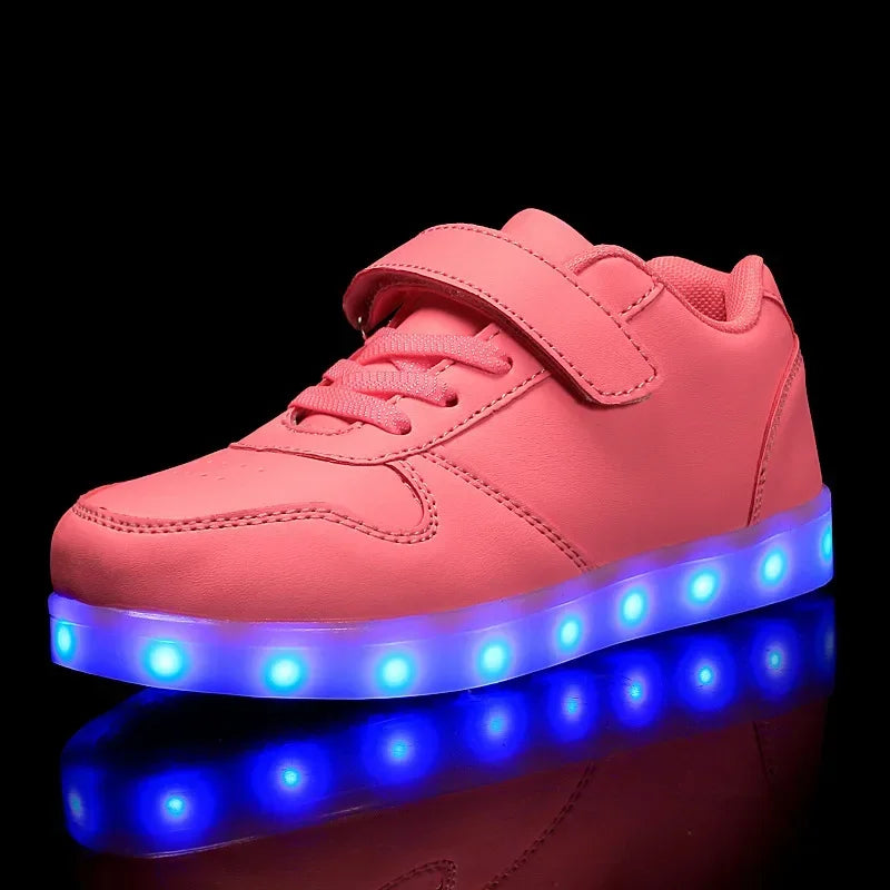 Kids LED Sneakers with Hook-and-Loop Strap – Light-Up Shoes for Boys & Girls | Athletic Footwear with Flashing Lights