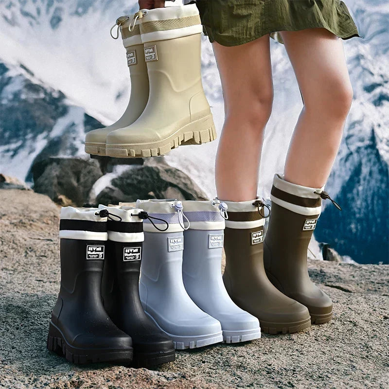 Women's Waterproof Rain Boots with Non-Slip Sole – Vintage-Inspired Rubber Boots for Fall & Winter, Mid-Calf & Tall Styles