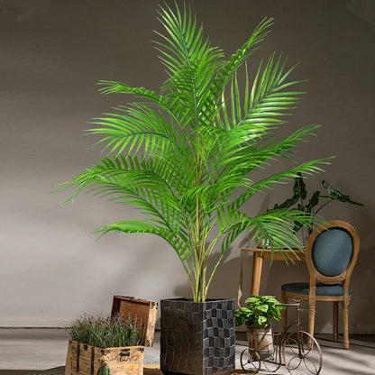 Faux Palm Tree Plastic Indoor Outdoor Decor 35 Inch Green Floor Plant Home Office Patio Living Room Balcony Entryway