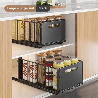 Pull-Out Cabinet Organizer Steel Glide Rack 15 in Deep Spice Jar Pantry Tray for Kitchen Storage Black