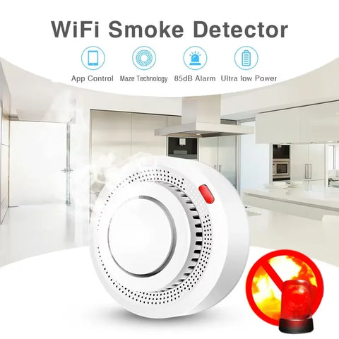 Smart WiFi Smoke Detector with 85dB Alarm | Compact Design for Home Safety
