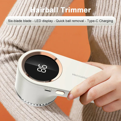 Electric Lint Remover for Sweaters Couch Blankets – USB-C Rechargeable 6-Blade Fuzz Shaver with Digital Battery Display for Clothing Furnitu