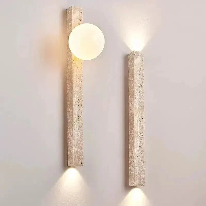 Textured Stone Wall Sconce with Frosted Globe LED Uplight Downlight Khaki Finish for Bedroom Hallway Living Room Ambient Lighting Modern Org