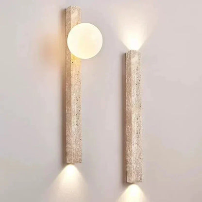 Textured Stone Wall Sconce with Frosted Globe LED Uplight Downlight Khaki Finish for Bedroom Hallway Living Room Ambient Lighting Modern Org