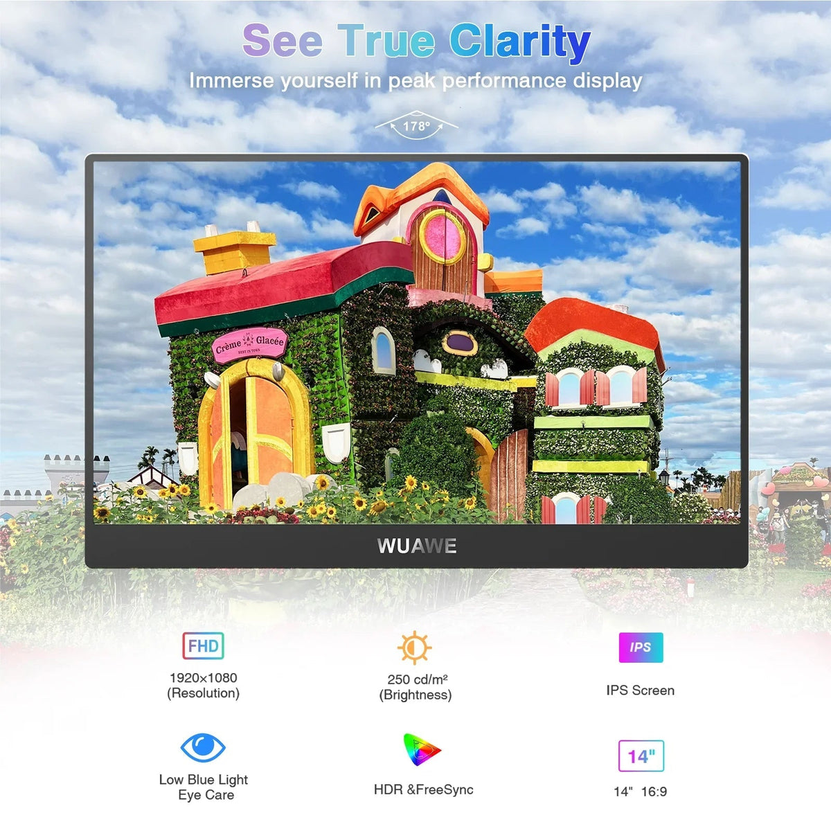 Portable Monitor | 14 Slim Travel Display with 1080P Resolution | Lightweight Design for On-the-Go Productivity