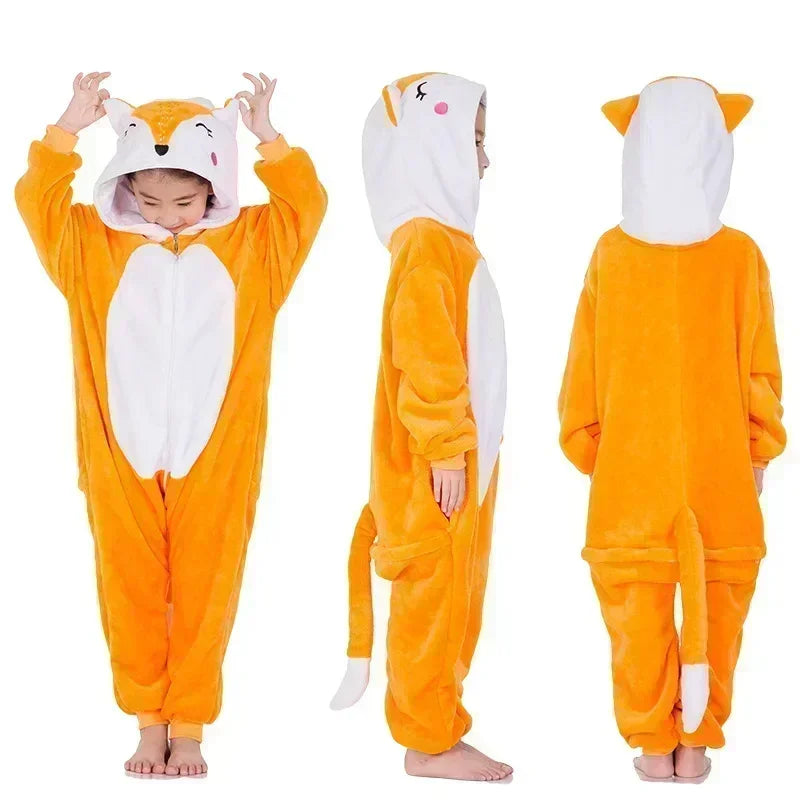 Girls Hooded Unicorn Jumpsuit Fleece Sleepwear Rainbow Costume for Kids Indoor Lounging Warm One-Piece Pajamas Children Winter Nightwear Sof
