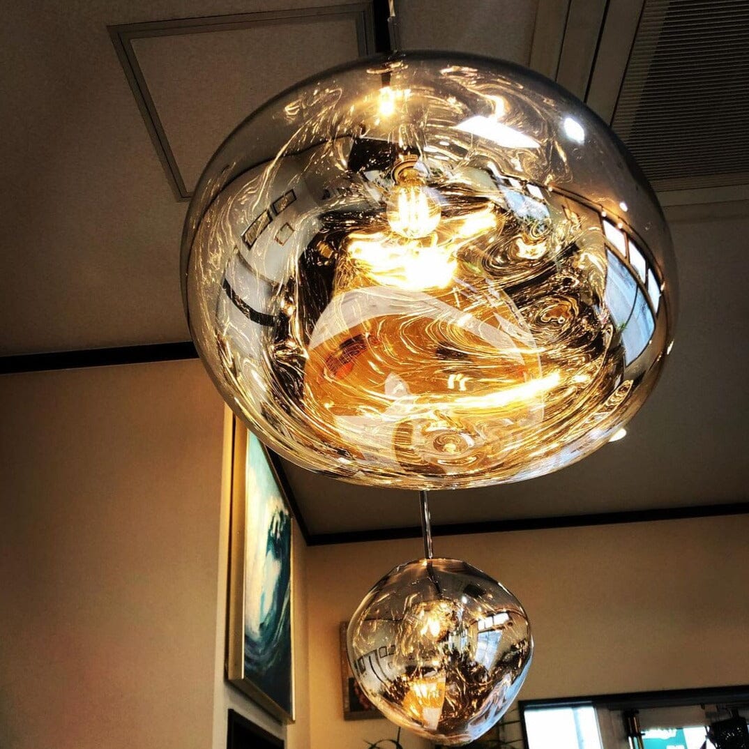 Reflective Globe Hanging Light Fixture Adjustable Height E27 Socket for Kitchens Dining Rooms | Modern Orb Ceiling Lamp Chrome Gold Glass
