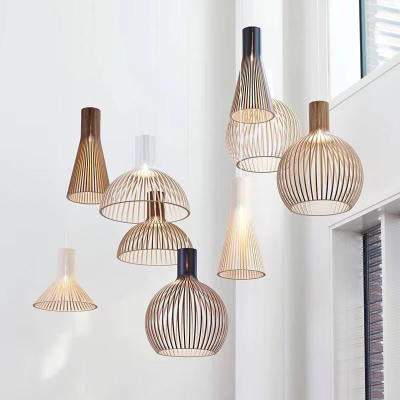 Wooden Sphere Pendant Light – Slat Design Hanging Fixture for Dining Room & Living Room