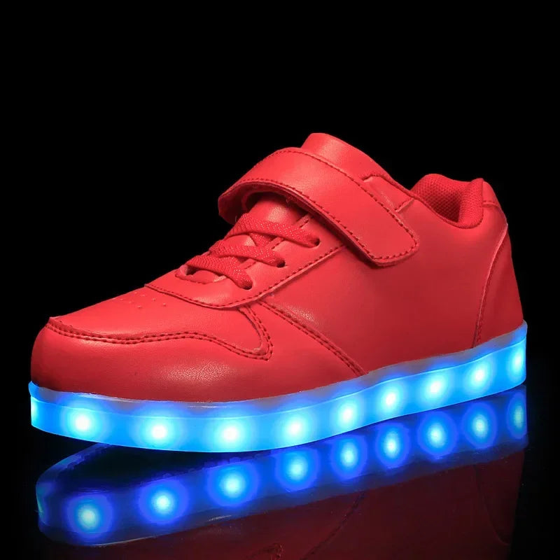 Kids LED Sneakers with Hook-and-Loop Strap – Light-Up Shoes for Boys & Girls | Athletic Footwear with Flashing Lights