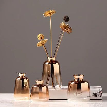 Rose Gold Glass Flower Vase with Color Fade Effect for Home Decor, Dining Table, Living Room & Office