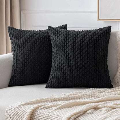 Ribbed Throw Pillow Cover 18×18 Inch Polyester Cotton Blend Textured Decorative Accent for Sofa Couch Armchair Bedroom Modern Scandinavian B