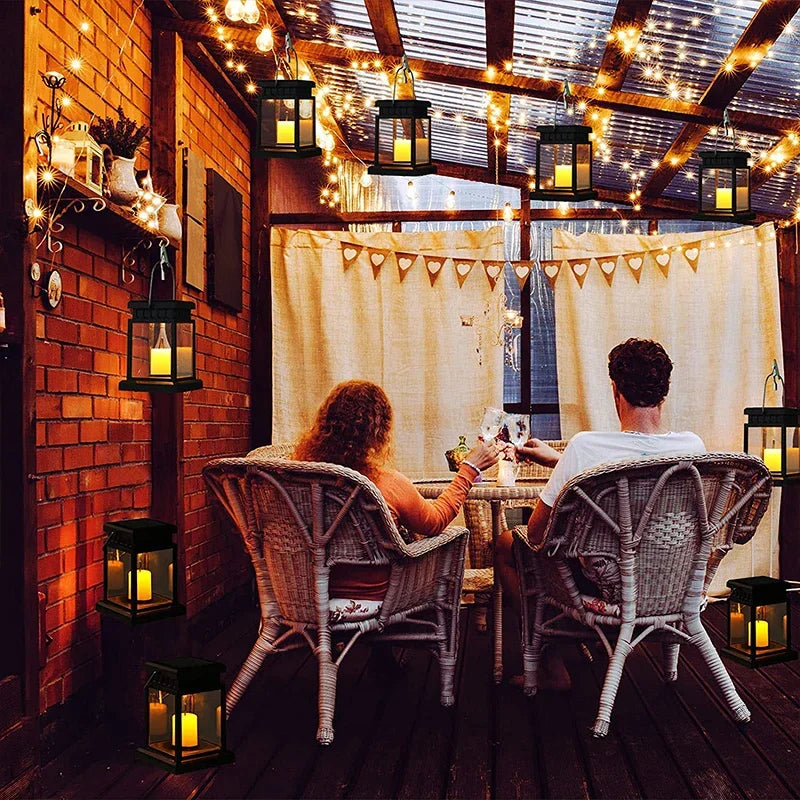 Outdoor Hanging Light with Flickering LED & Auto Sensor, Solar-Powered Decorative Accent for Patio Garden Pathway, Weatherproof ABS Construc