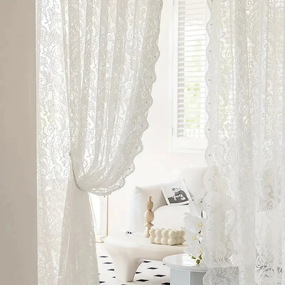 Charming Lace Curtain with Elegant Beaded Hem Detail