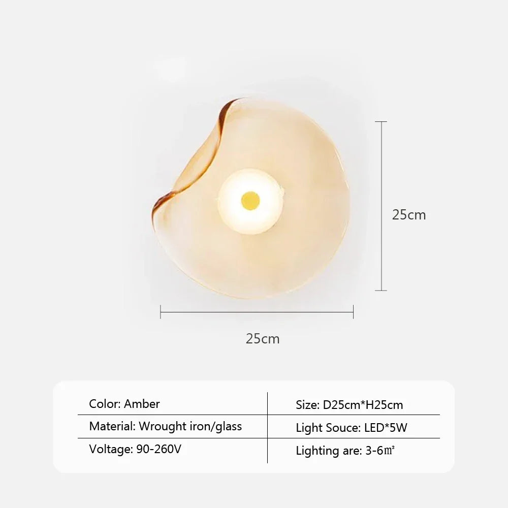 Modern Glass Wall Sconce LED Light Gray Blue Amber Finish for Bedroom Bathroom Kitchen Foyer Hallway Contemporary Lighting Fixture