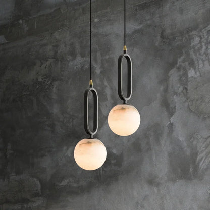 Stone Hanging Light Fixture Natural Marble Pendant with Copper Detail Black Gold for Kitchen Island Dining Room Bedroom Hotel Lobby Modern M