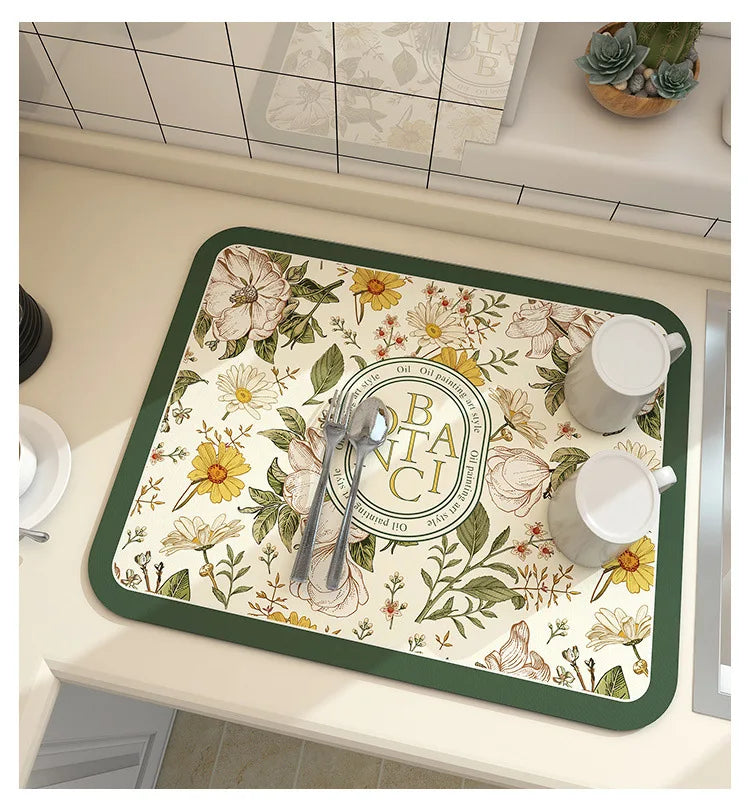 Sink Area Floor Runner 20×24 inch Green Microfiber Ultra-Absorbent Quick-Dry Anti-Slip Backing Machine Washable for Kitchen Dishwasher Cookt