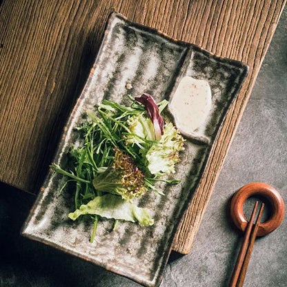 Handcrafted Rectangular Dish with Sauce Well 9×5 Inches White Glazed Dinnerware for Sushi Nigiri Sashimi Japanese Appetizers Tableware