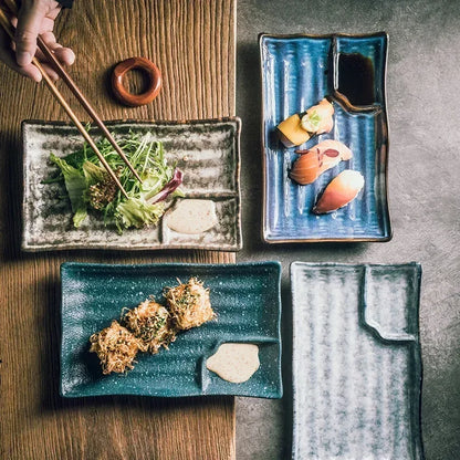 Handcrafted Rectangular Dish with Sauce Well 9×5 Inches White Glazed Dinnerware for Sushi Nigiri Sashimi Japanese Appetizers Tableware