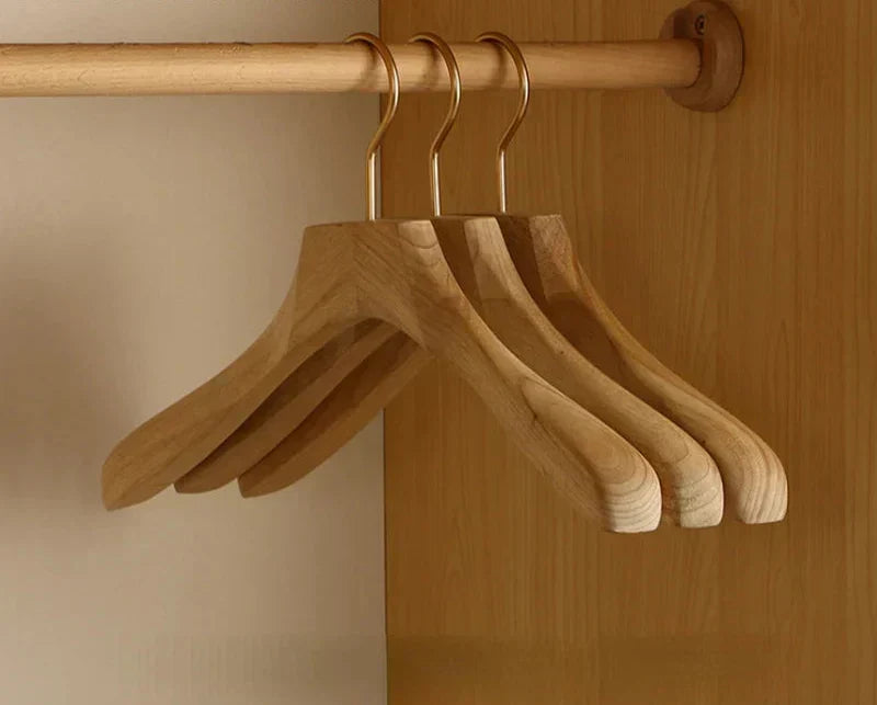 Premium Wooden Suit Hangers with 1.6-Inch Wide Shoulders & Anti-Slip Trouser Bar – Natural Cinnamon Wood Closet Organizers for Jackets, Coat