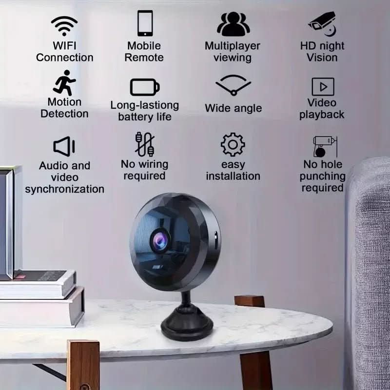 Compact WiFi Security Camera 1080P HD with Night Vision & Motion Detection for Home Office Surveillance | Wireless Mini Cam with Magnetic