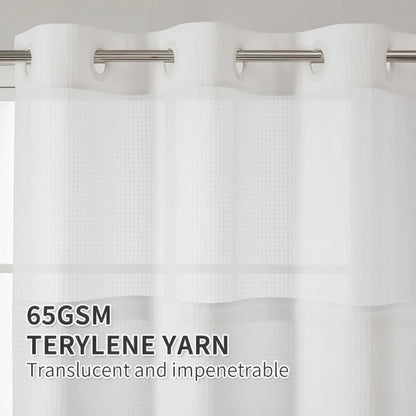 Elegant Double Layer Shower Curtain Set with Waffle Texture & Snap-On Liner for Modern Bathrooms