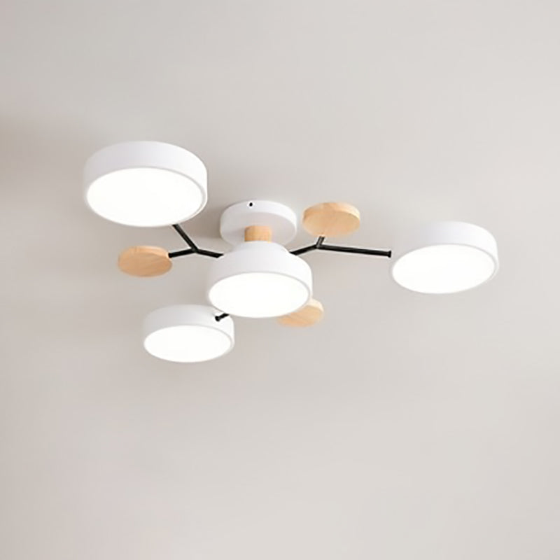 Scandinavian Ceiling Light Fixture 35 in Dimmable LED Flush Mount Wood Iron Acrylic for Bedroom Living Room Kitchen Dining Room Modern Minim