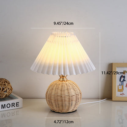 Nordic Rattan Table Lamp with Fabric Shade, USB Powered & Infinitely Dimmable LED Light for Bedroom, Living Room, Study