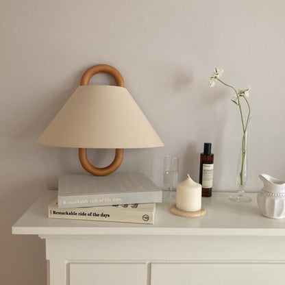 Fabric Half-Moon Wall Sconce with Natural Wood Backplate for Bedroom & Living Room