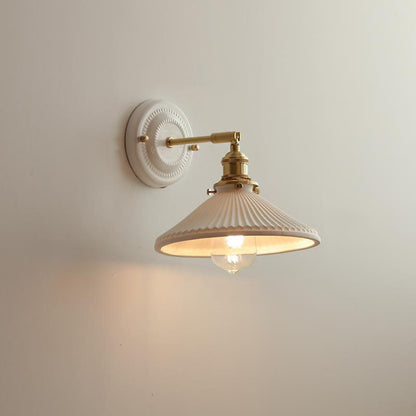 Hardwired Ceramic Sconce with Brass Accent, E26 Socket for Bedroom & Study, 9 in Modern Wall Light