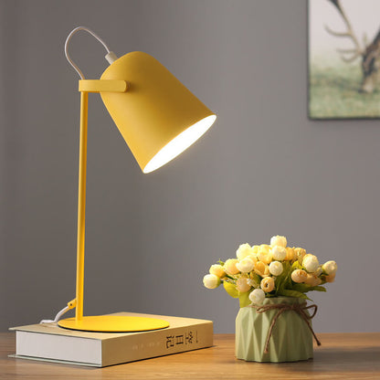 Single-Light Desk Lamp with Metal Bucket Shade in Soft Pastel Finish for Bedroom Nightstand or Living Room Side Table