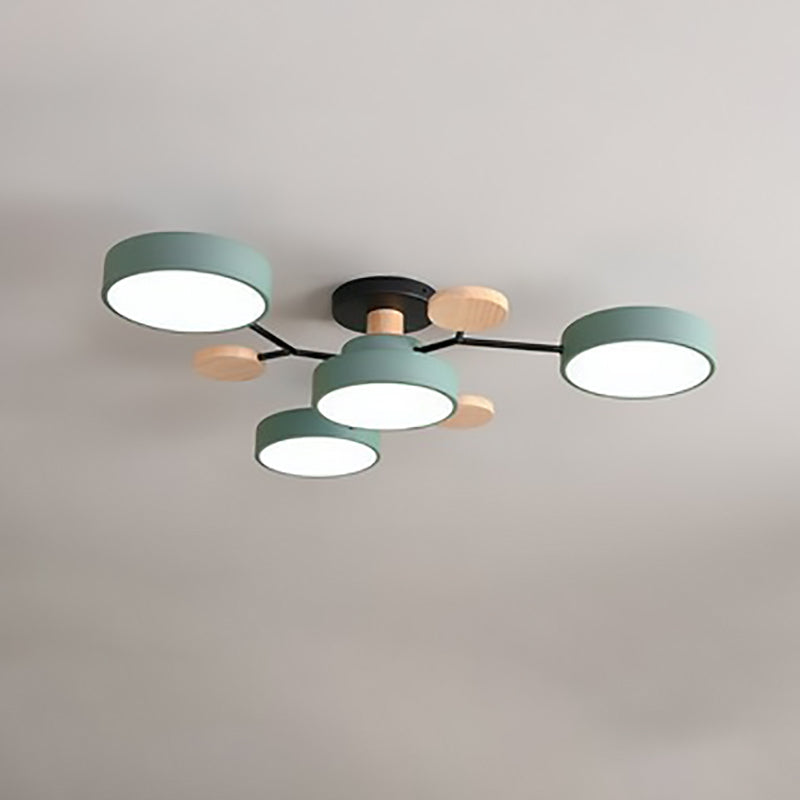 Scandinavian Ceiling Light Fixture 35 in Dimmable LED Flush Mount Wood Iron Acrylic for Bedroom Living Room Kitchen Dining Room Modern Minim