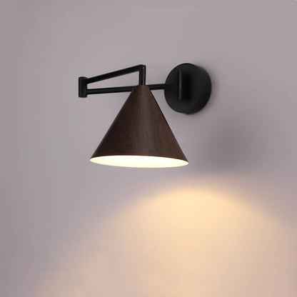 Adjustable Swing Arm Wall Light with Tapered Metal Shade - Hardwired Single Bulb Fixture for Bedside Reading & Living Spaces