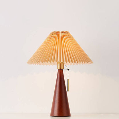 Wooden Bedside Lamp with Fabric Shade for Nightstand & Living Room Accent Lighting | 19 in Tall Asian-Inspired Design | Soft Glow E26 Base