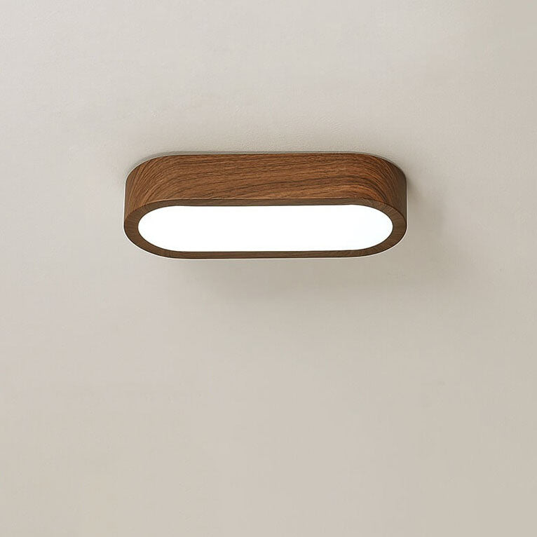 LED Wood Grain Ceiling Light Flush Mount – Modern Round Low Profile Fixture for Bedroom Living Room – Hardwired 8W Acrylic Shade Walnut &