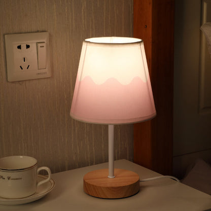 Wood Accent LED Table Lamp with Fabric Shade – USB Powered for Bedroom, Nightstand & Living Room
