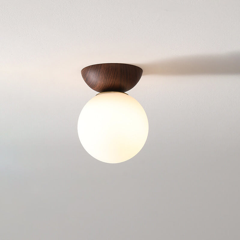 Spherical Glass Ceiling Light with Metal Frame - Contemporary Hardwired Fixture for Bedroom, Entryway & Hallway - G9 Socket
