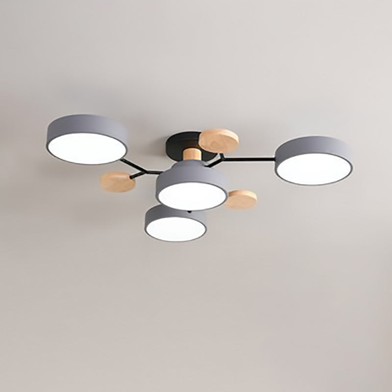 Scandinavian Ceiling Light Fixture 35 in Dimmable LED Flush Mount Wood Iron Acrylic for Bedroom Living Room Kitchen Dining Room Modern Minim